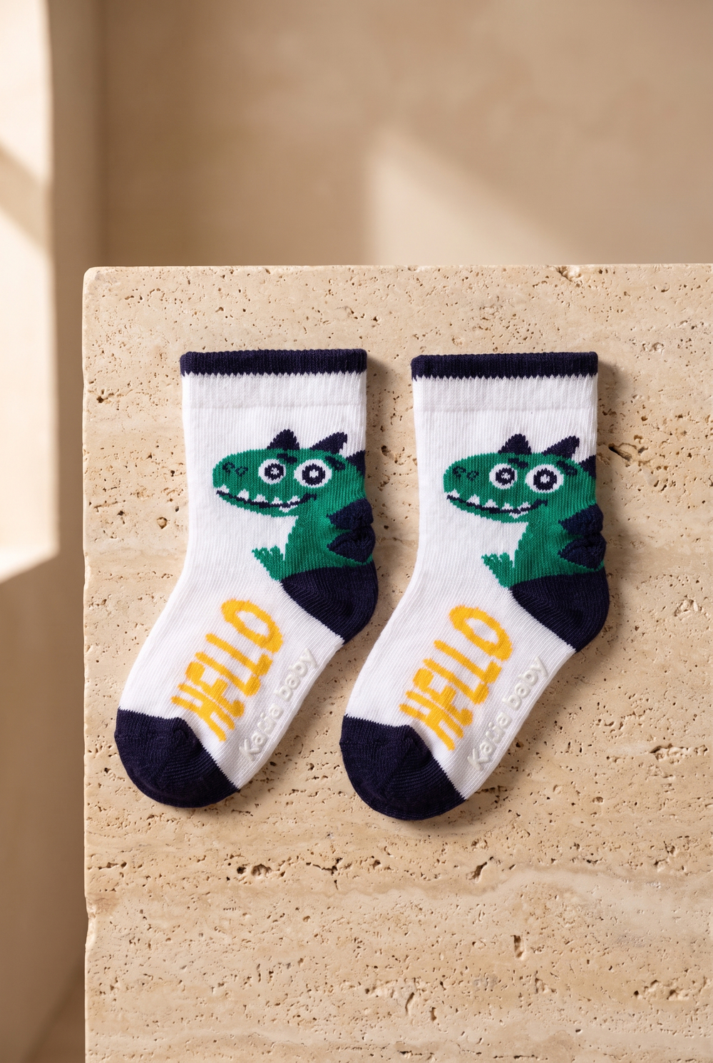 2 Pack Teal Tales Dinosaur Baby Socks Navy/White