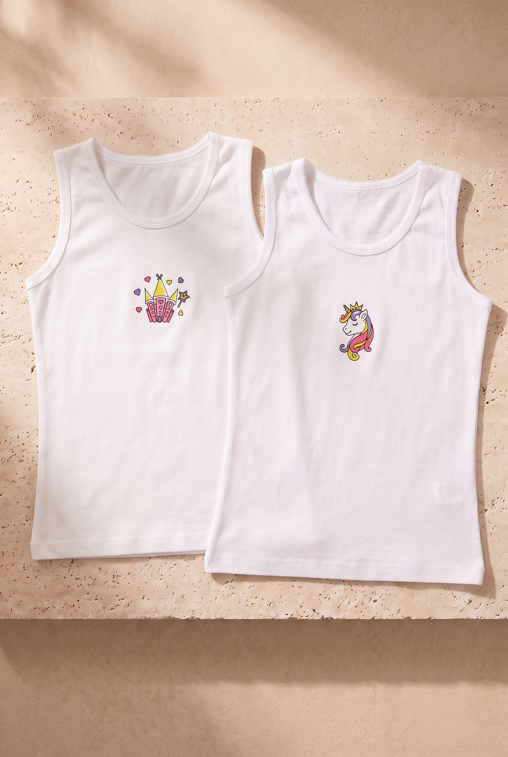 2 li Paket Unicorn Kız Çocuk Atlet Beyaz/Beyaz