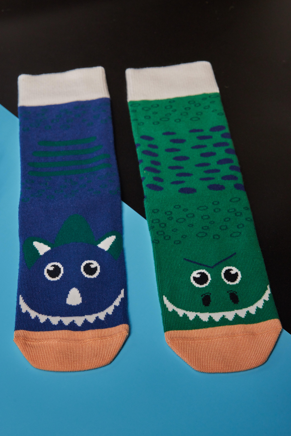 Childrens Cute Dinosaur Patterned Socks Navy Blue Green