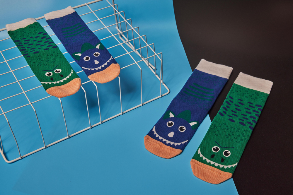 Childrens Cute Dinosaur Patterned Socks Navy Blue Green