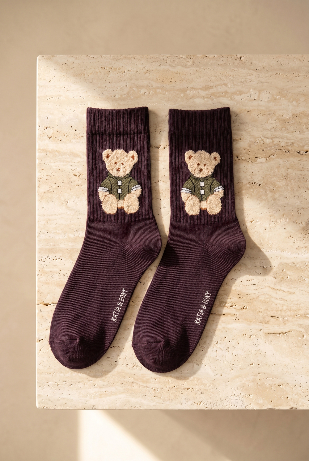 Unisex Teddy Desenli Soket Çorap Mor