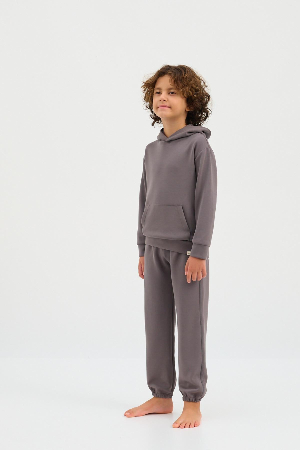 22410K2007 BASIC FLUFFY UNISEX ÇOCUK PAÇA LASTİKLİ PANTOLON KOYU GRI