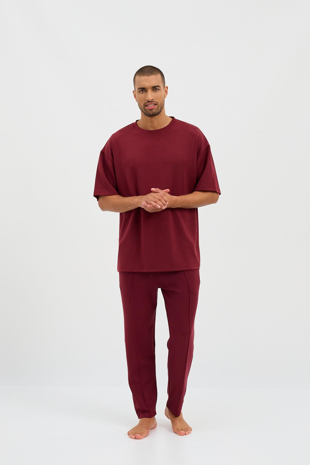 Erkek Basic Fluffy Modal Tshirt Bordo