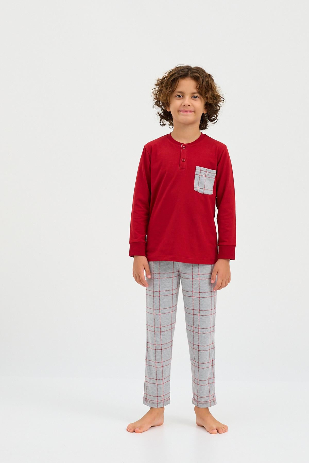 Boys Think Happy Striped Pajama Set Claret Red