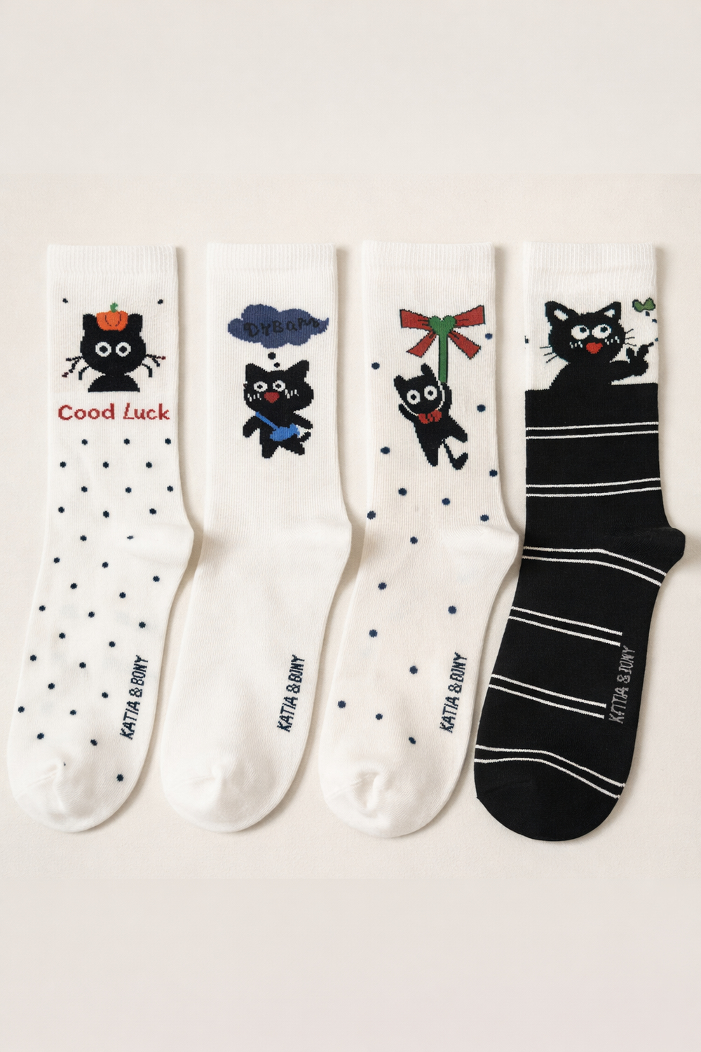 22501G3021 3PCK KEDİLİ KADIN SOKET ÇORAP Desenli