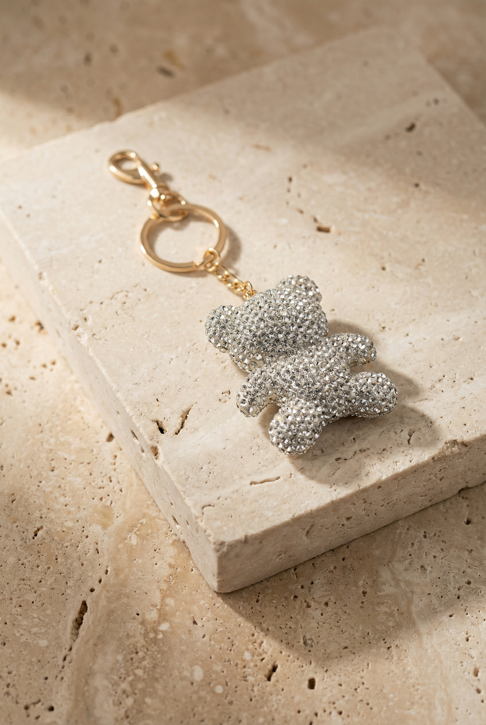 Womens Silver Stone Teddy Bear Charm