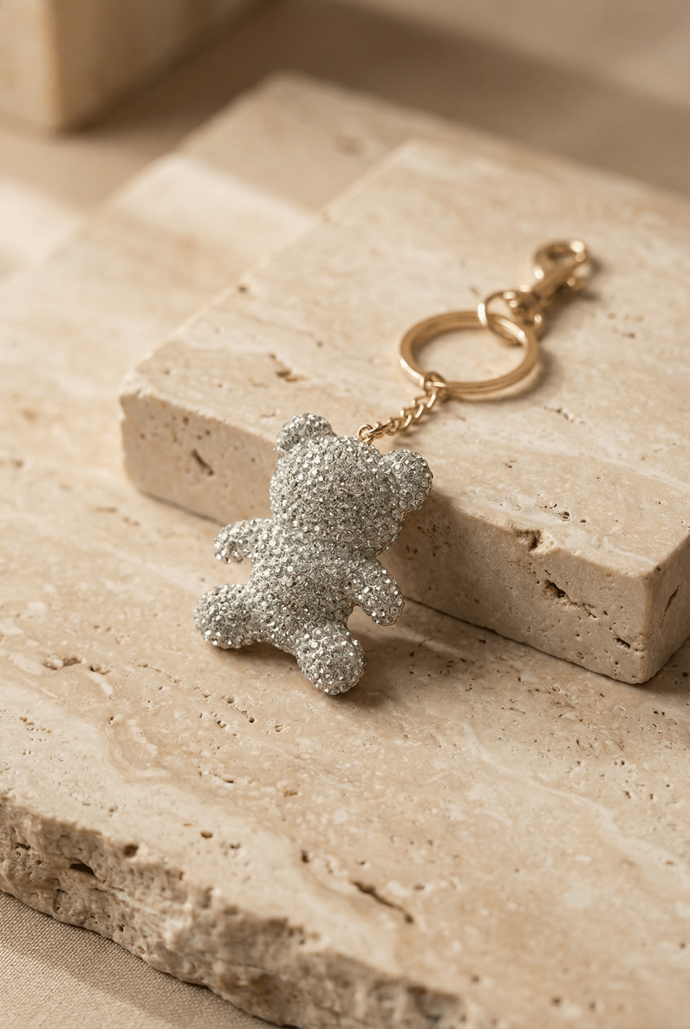 Womens Silver Stone Teddy Bear Charm