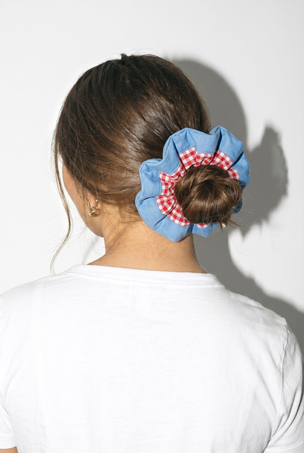 Pötikareli ve Açık Mavi Scrunchie Toka