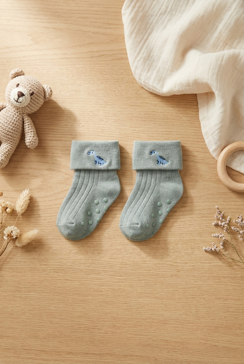 3Pck Dınosaur Patterned Baby Socket Socks Patterned