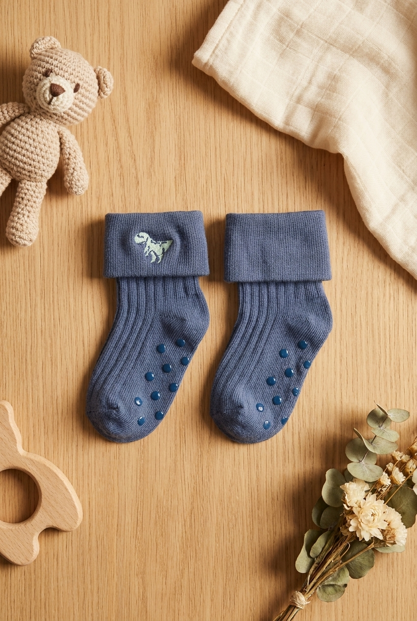 3Pck Dınosaur Patterned Baby Socket Socks Patterned