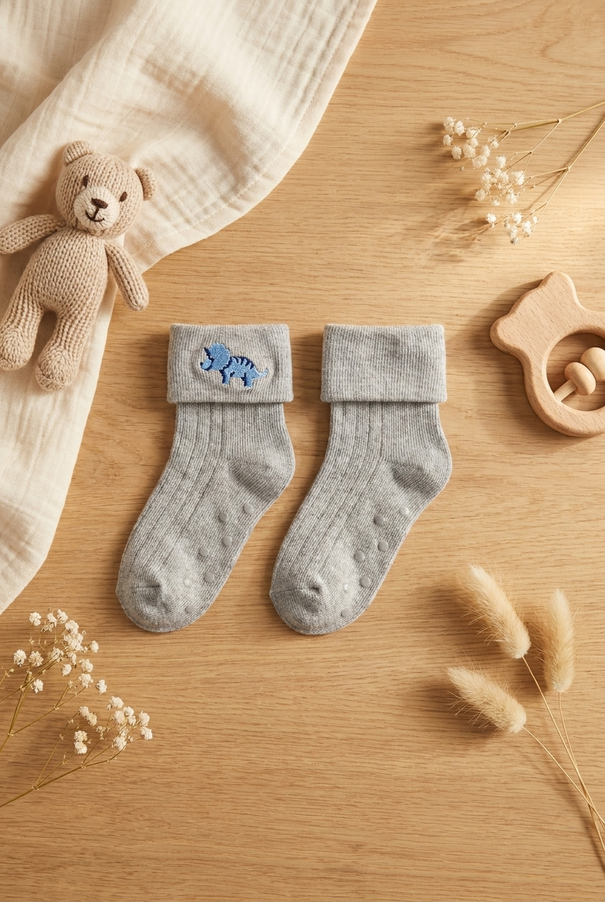 3Pck Dınosaur Patterned Baby Socket Socks Patterned