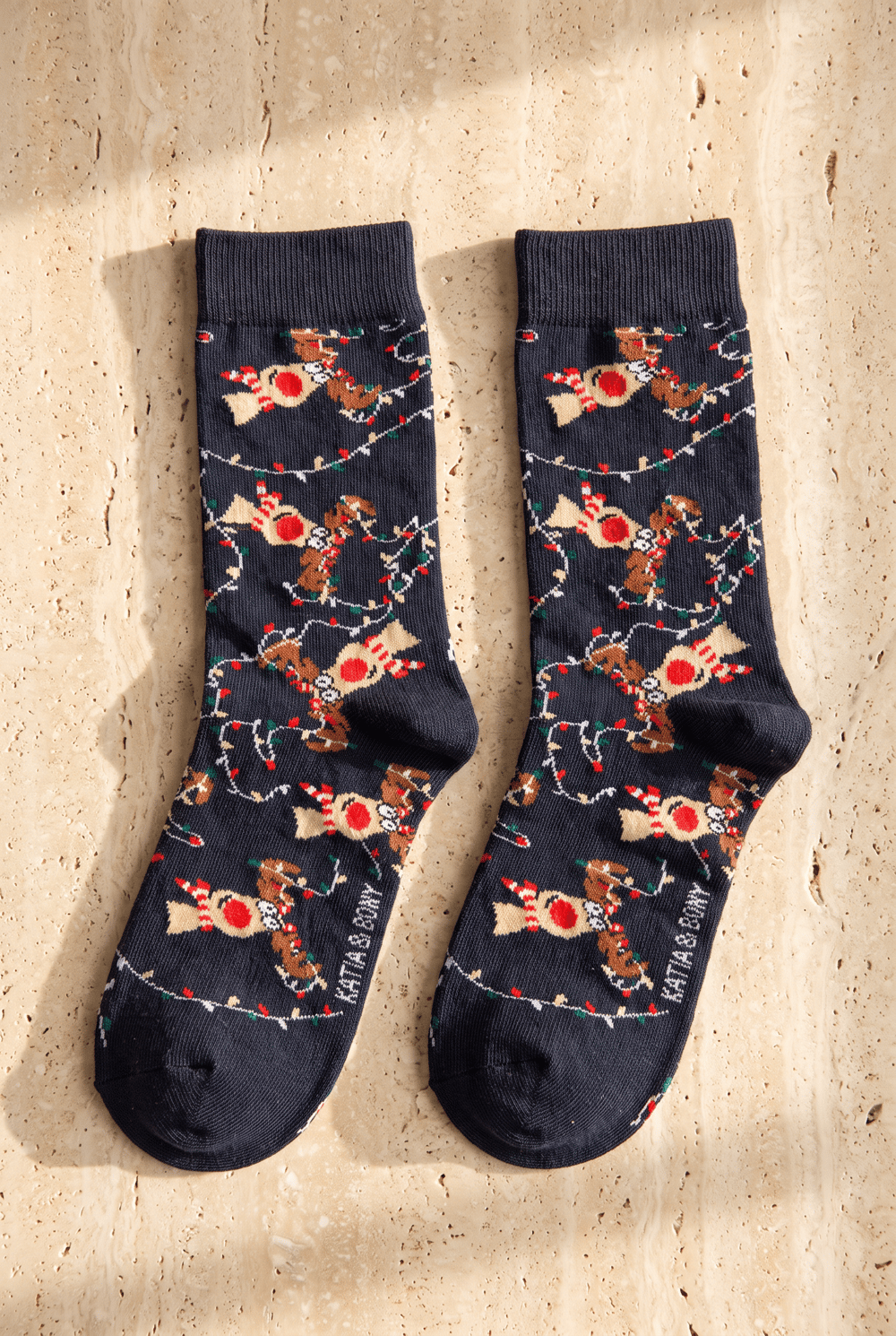 Unisex Marry Christmas Kutulu Geyik Desenli Soket Yılbaşı Çorabı