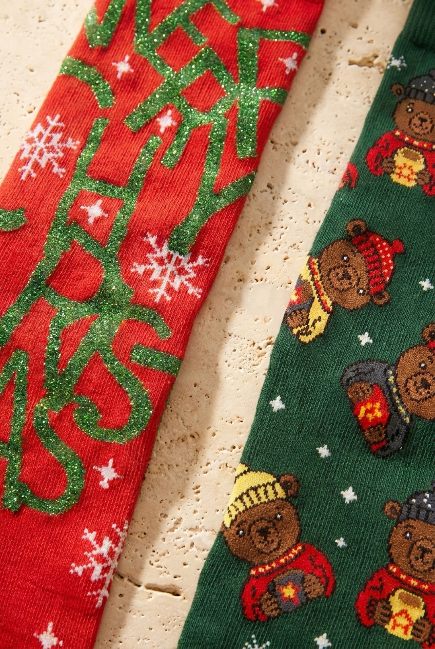 Unisex Christmas Kutulu 2li Pamuklu Soket Çorap