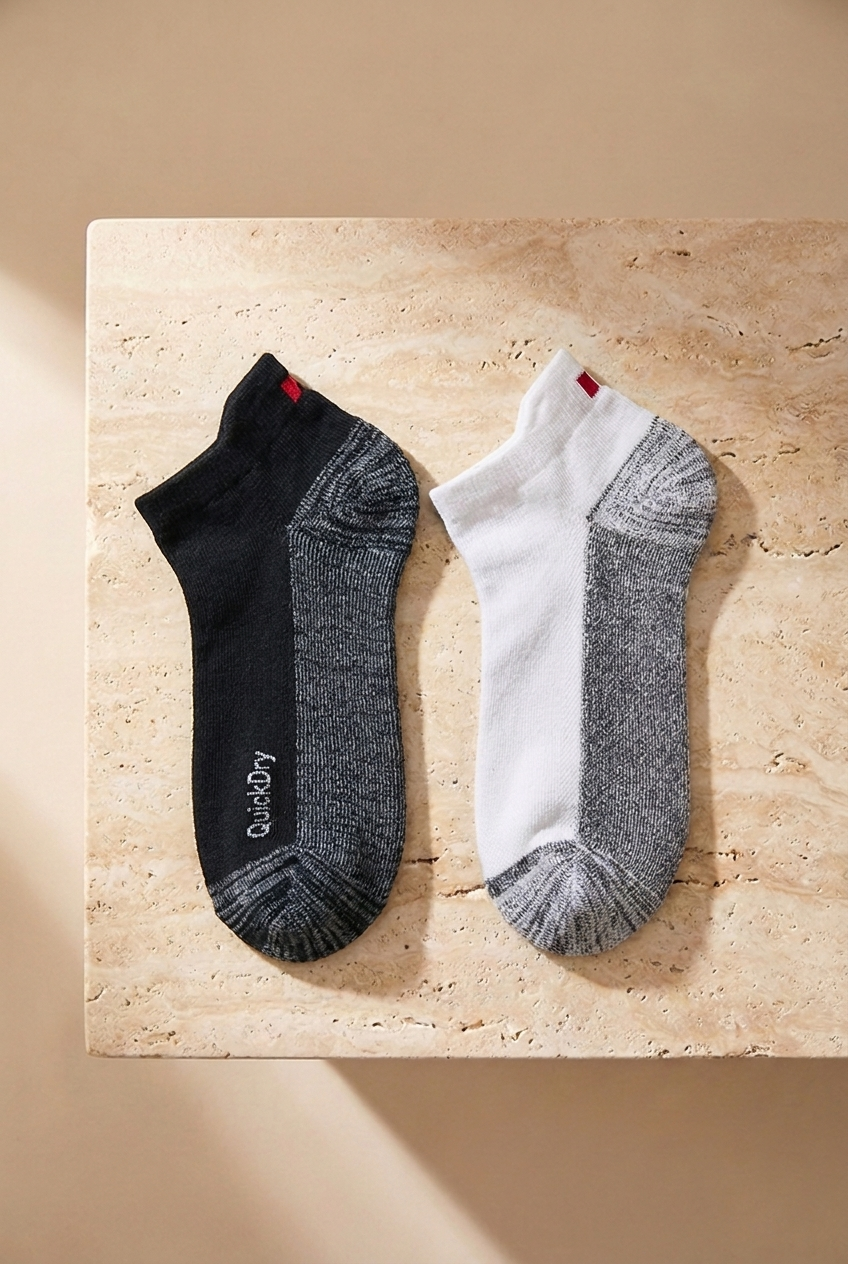 2li Paket Erkek Golf Patik Çorap Siyah/Beyaz