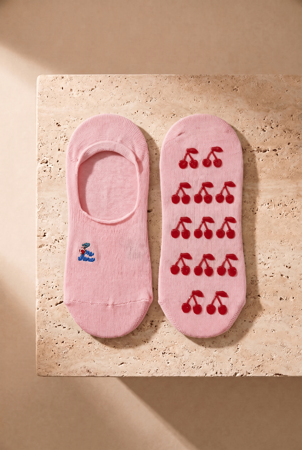 2li Paket Kiraz Desenli Çocuk Görünmez Çorap Çok Renkli