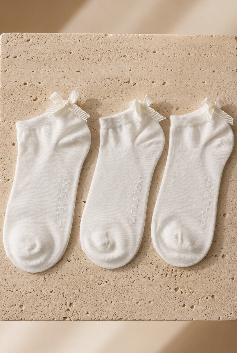 3 lü Paket Soft Bambu Kız Çocuk Step Çorap Beyaz/Beyaz/Beyaz