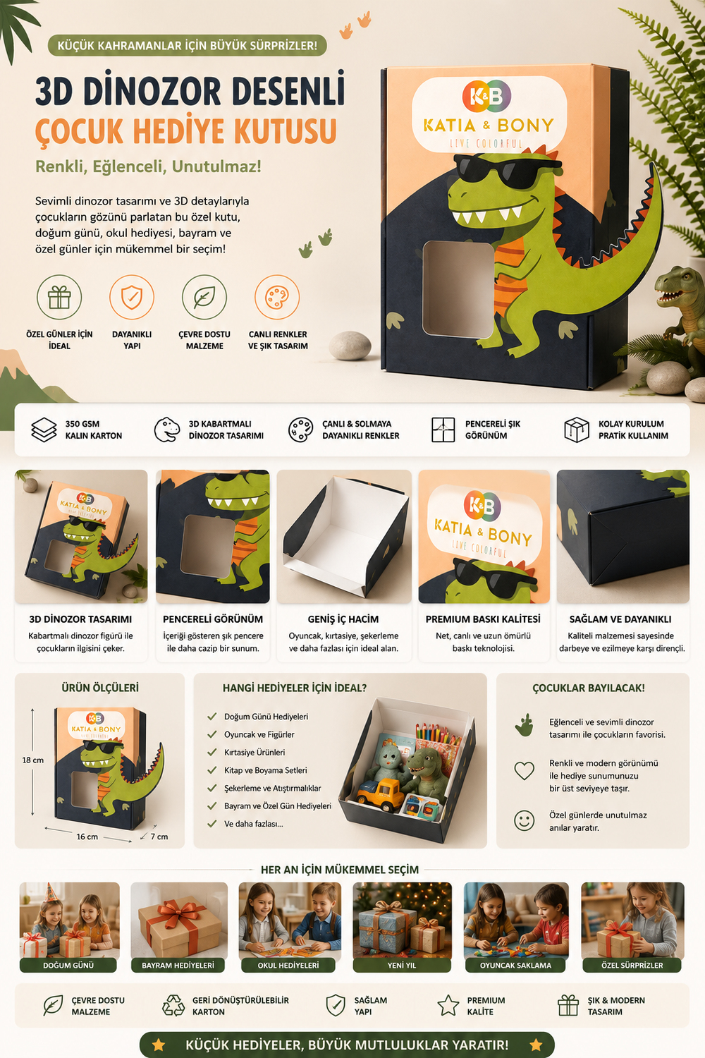 3D Dinosaur Patterned Childrens Gift Box