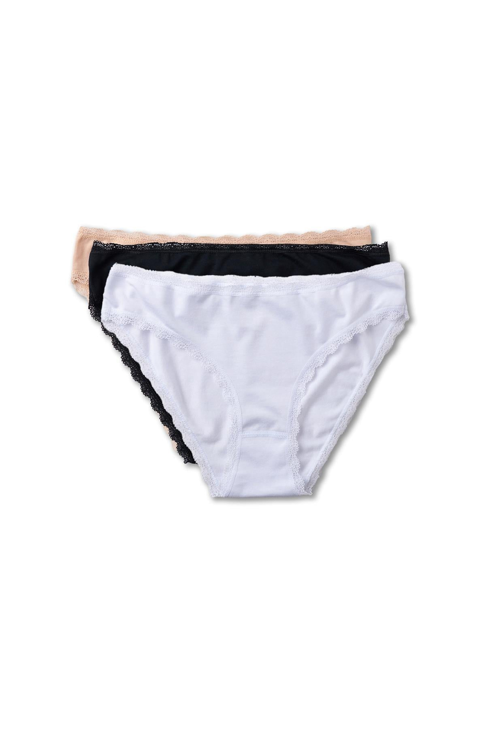 3'lü Basic ModalDantelli  Kadın Külot Siyah/Beyaz/NUDE