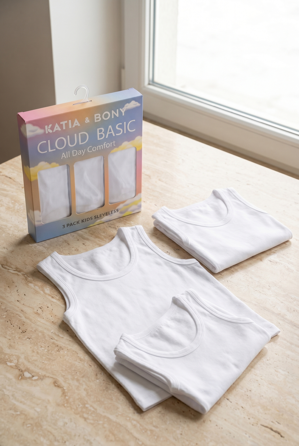 3lü Paket Basic Kutulu Çocuk Atlet Beyaz
