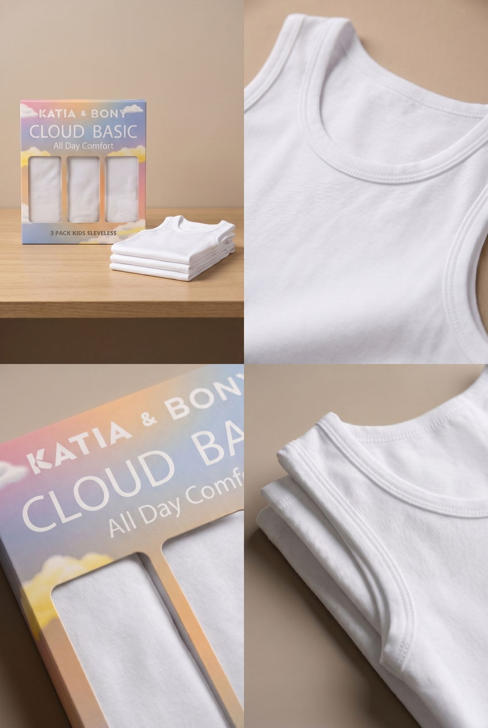 3lü Paket Basic Kutulu Çocuk Atlet Beyaz