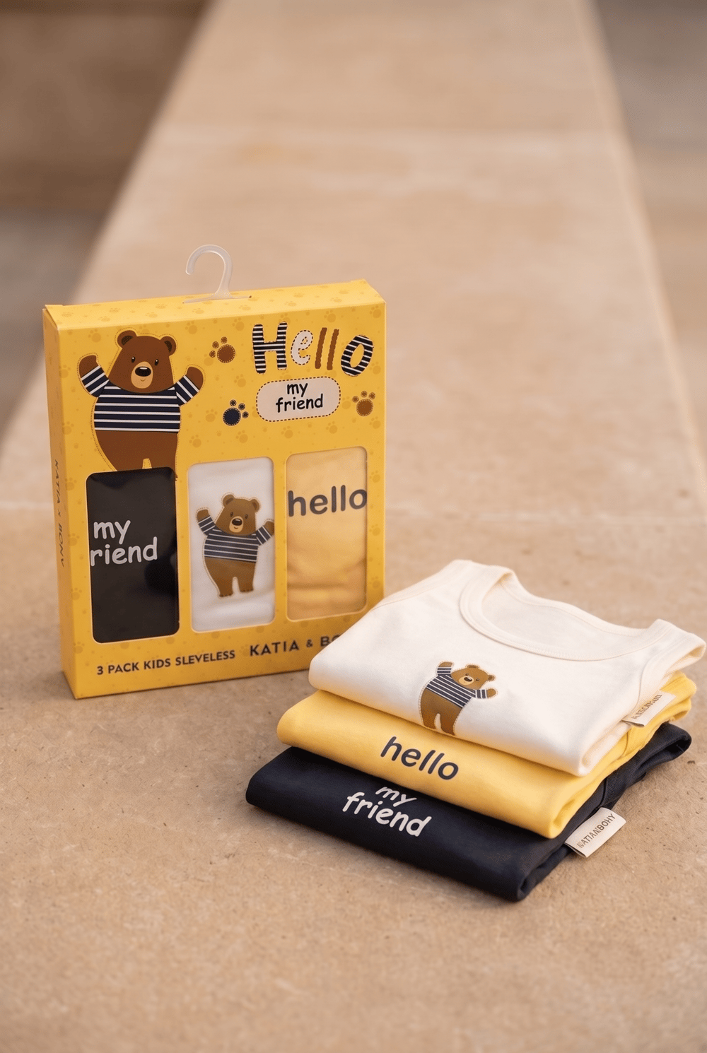 3lü Paket Çocuk Teddy Baskılı Kutulu Atlet