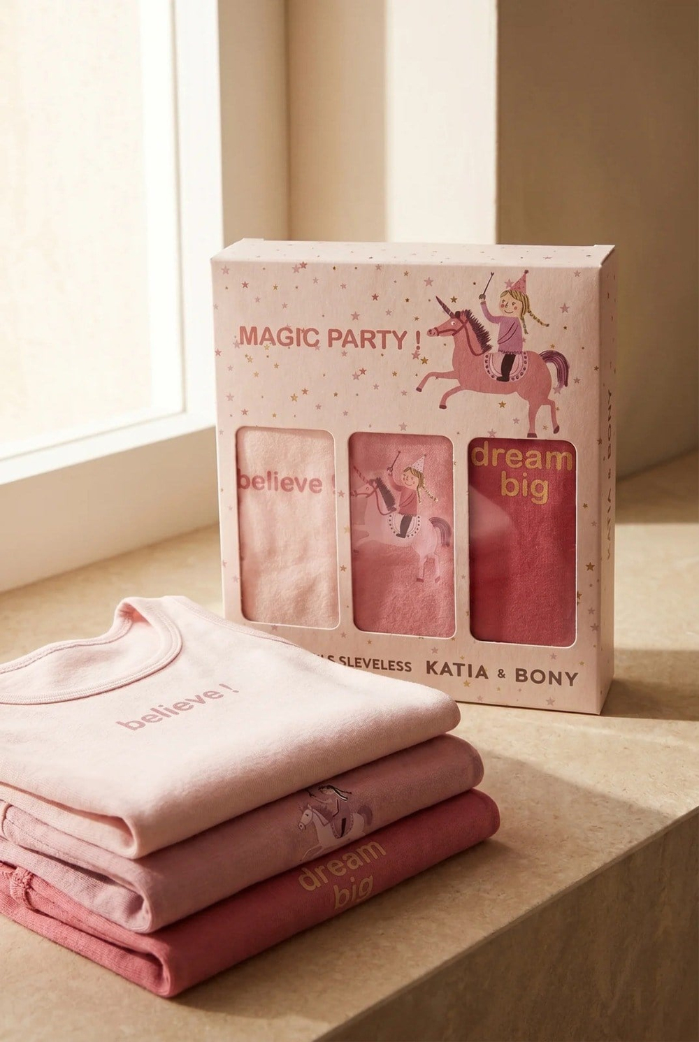 3lü Paket Unicorn Kız Çocuk Kutulu Atlet Pembe