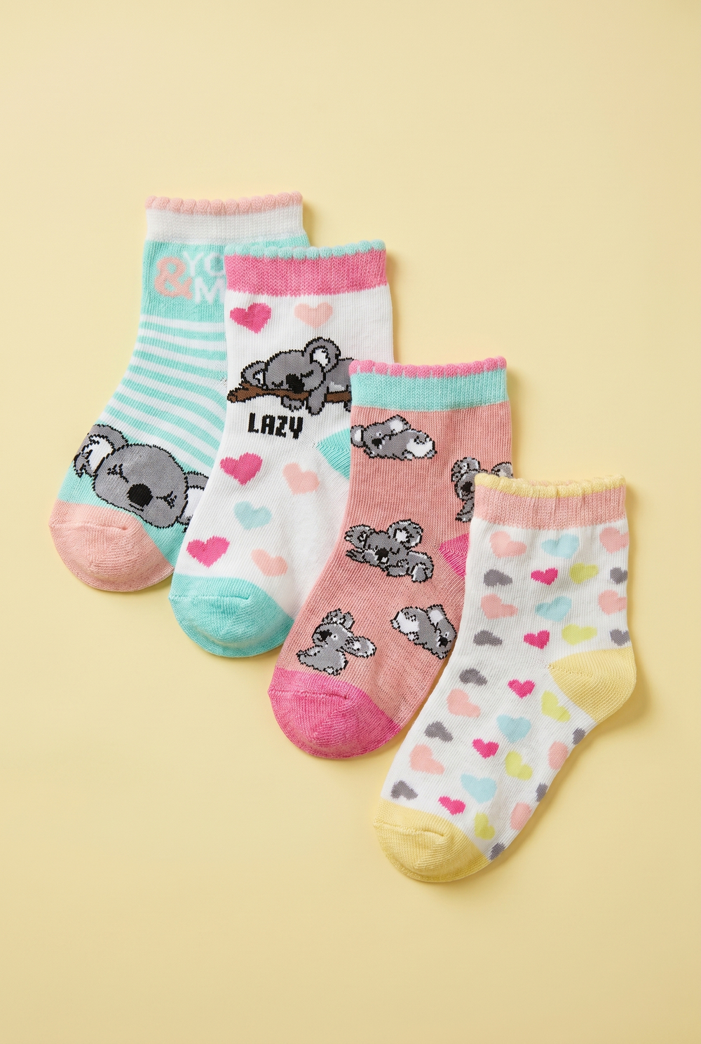 4 lü Paket Lazy Koala Kız Çocuk Patik Çorap Desenli
