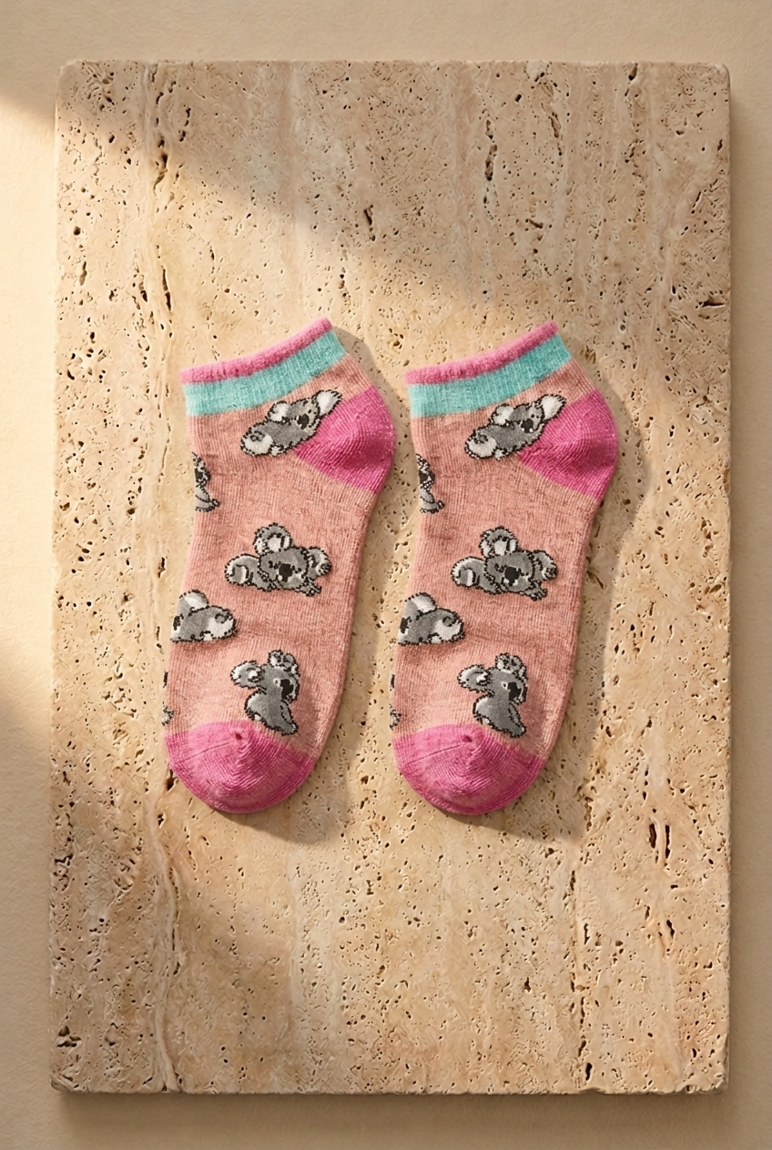 4 lü Paket Lazy Koala Kız Kids Step Çorap Patterned