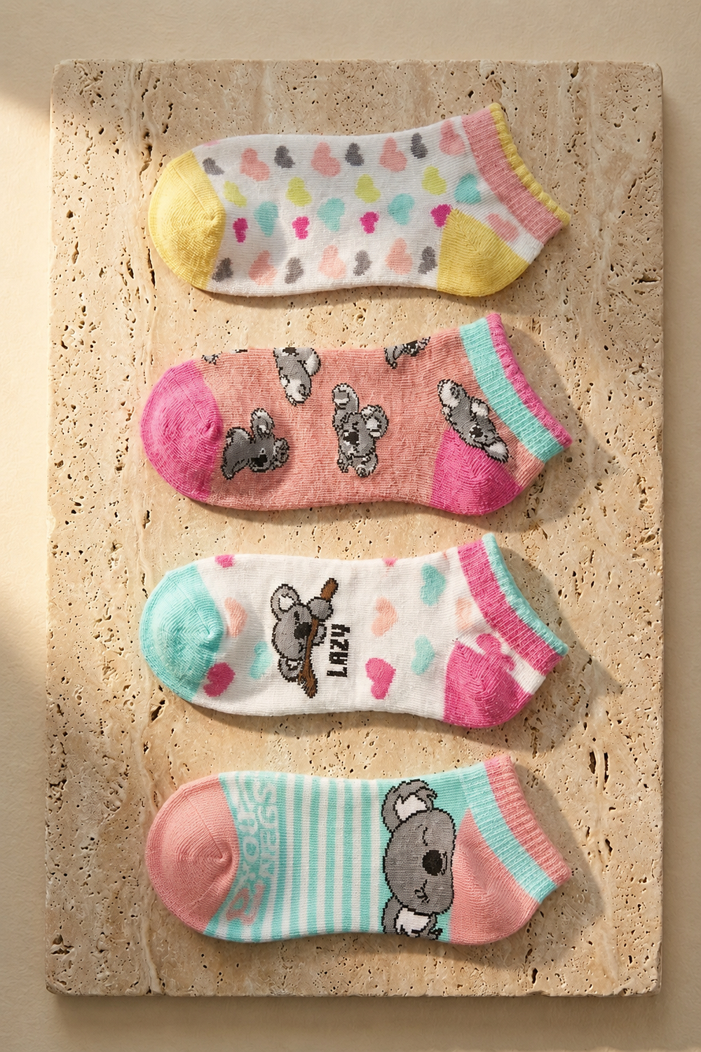 4 lü Paket Lazy Koala Kız Kids Step Çorap Patterned