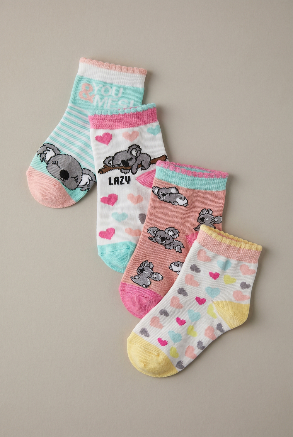 4 lü Paket Lazy Koala Kız Çocuk Patik Çorap Desenli