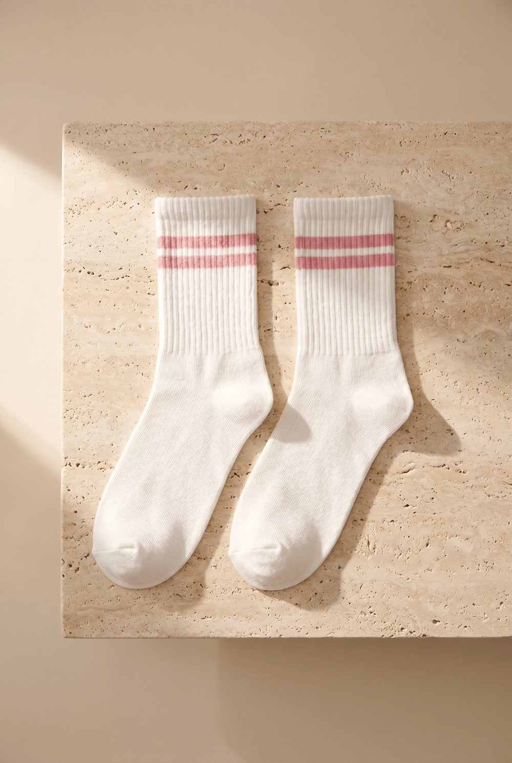4lü Paket Şeritli Kadın Spor Soket Çorap Pembe Desenli