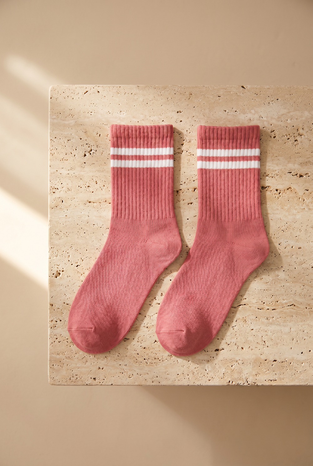4lü Paket Şeritli Kadın Spor Soket Çorap Pembe Desenli