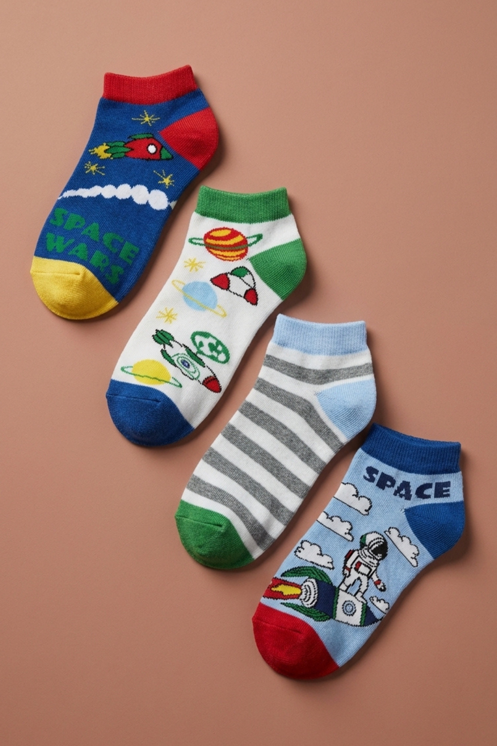 4 lü Paket Space Men Kids Step Çorap Patterned