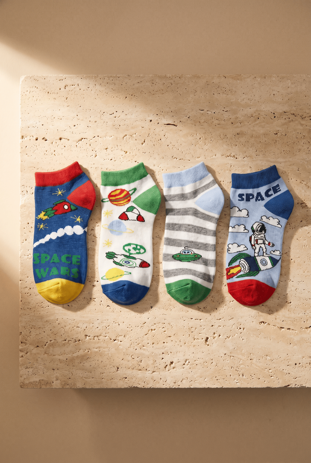 4 lü Paket Space Erkek Çocuk Patik Çorap Desenli
