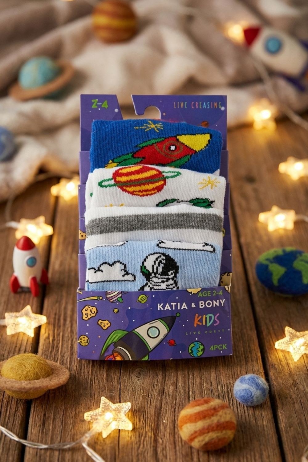4 lü Paket Space Men Kids Step Çorap Patterned