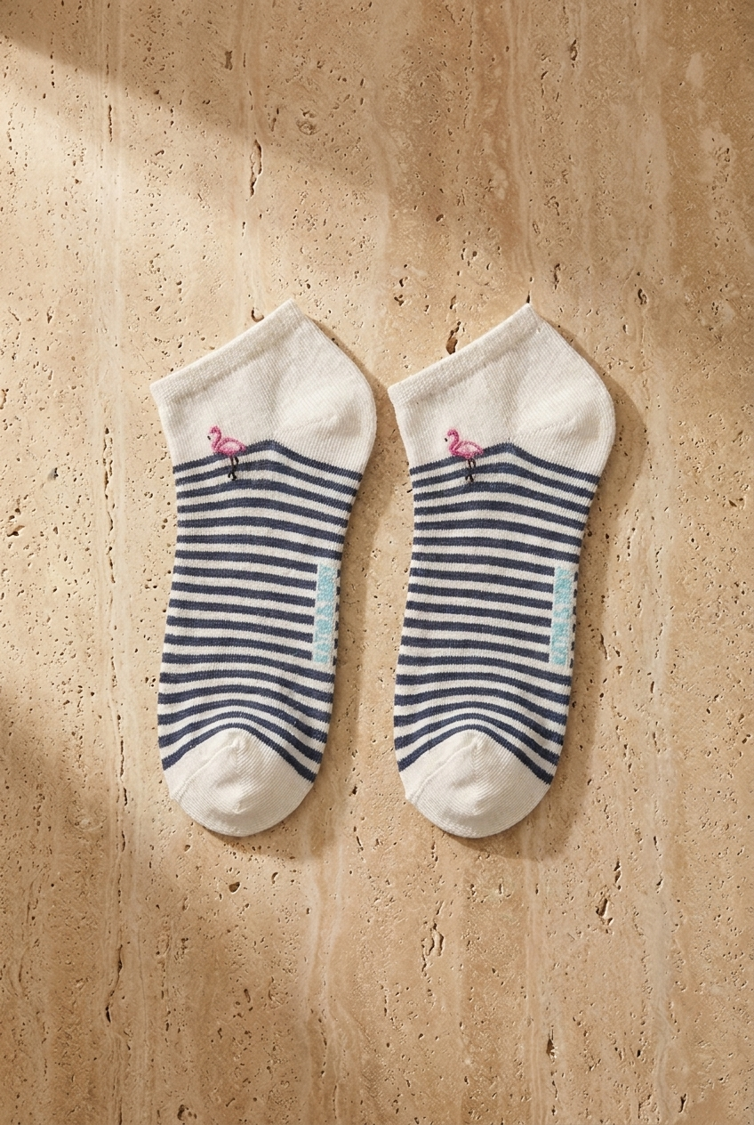 Pack Of 4 Girls Striped Flamingo Patterned Booties Socks