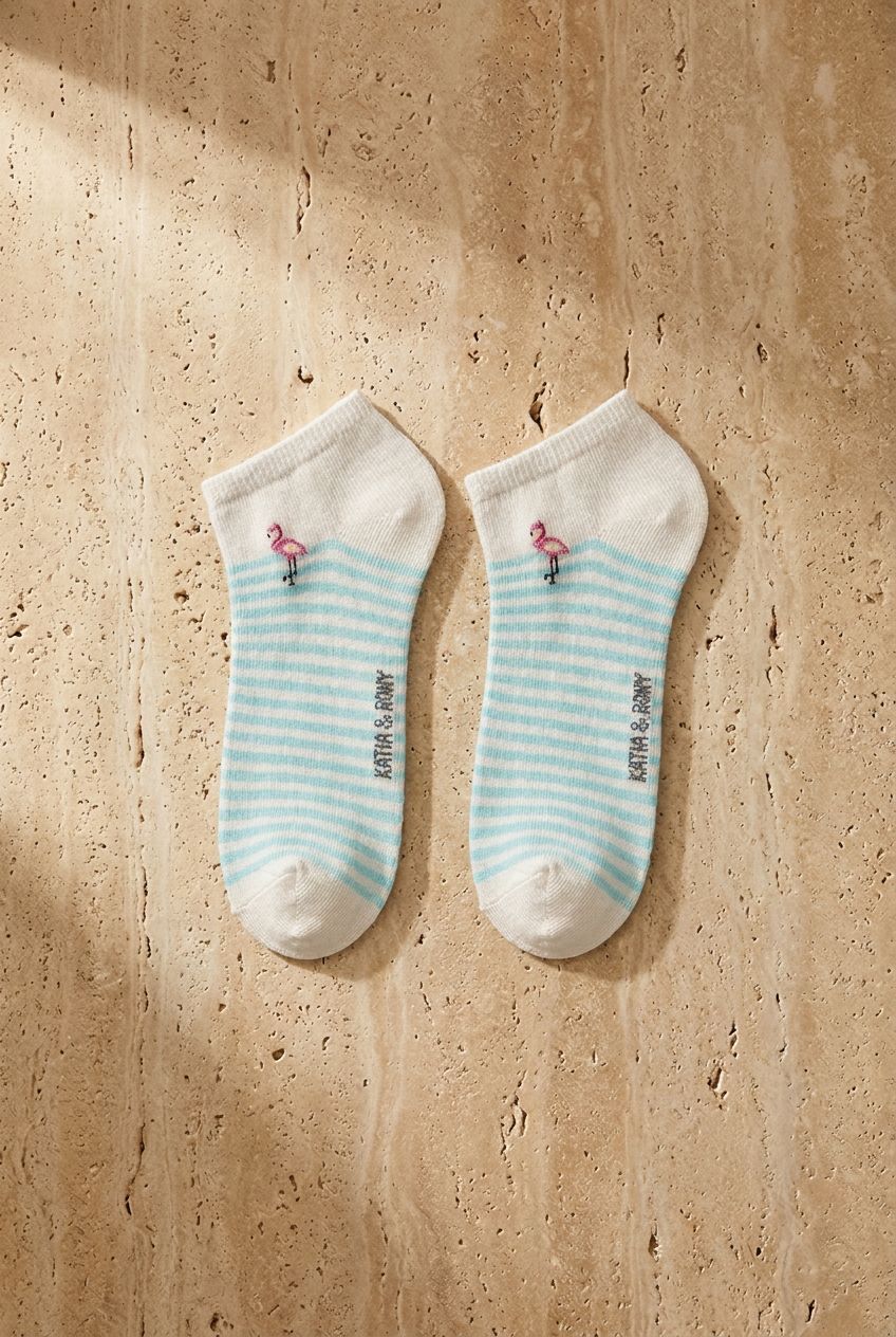 Pack Of 4 Girls Striped Flamingo Patterned Booties Socks