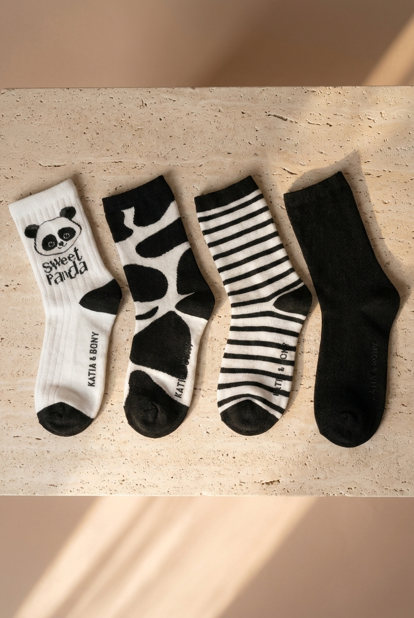 4lü Paket Panda Desenli Çocuk Soket Çorap