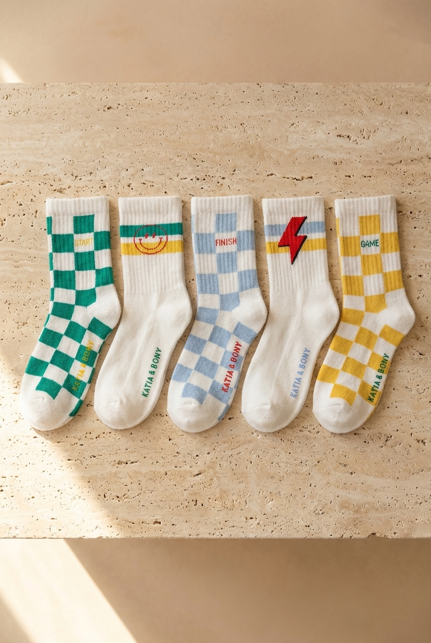 5Pck Checker Pattern Chıldrens Socks Socks Patterned