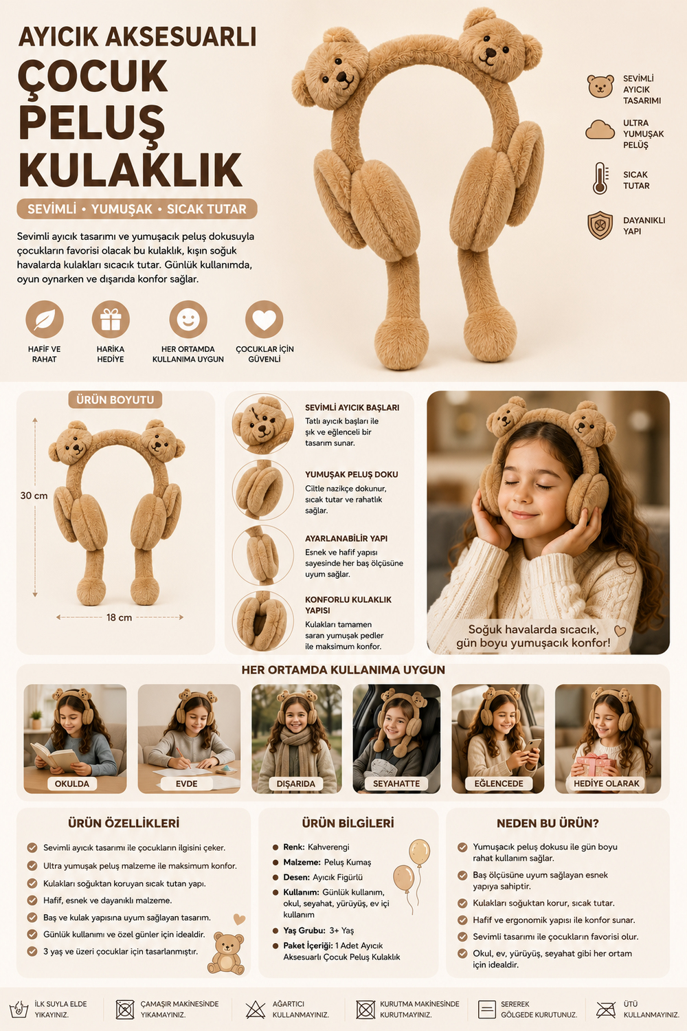 22505G1023 AYICIKLI ÇOCUK KULAKLIK Kahverengi