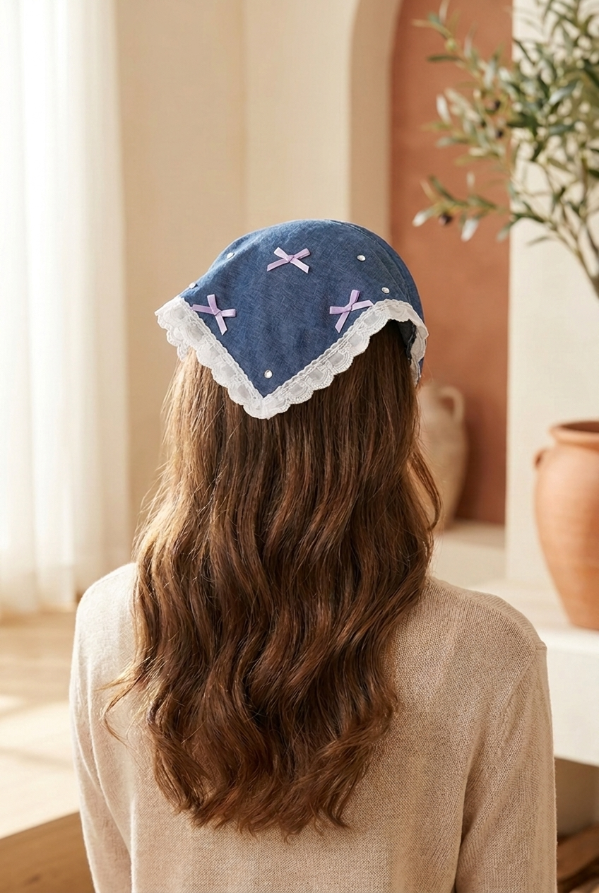 Bandana Formunda Fiyonklu Taşlı Taç Mavi 