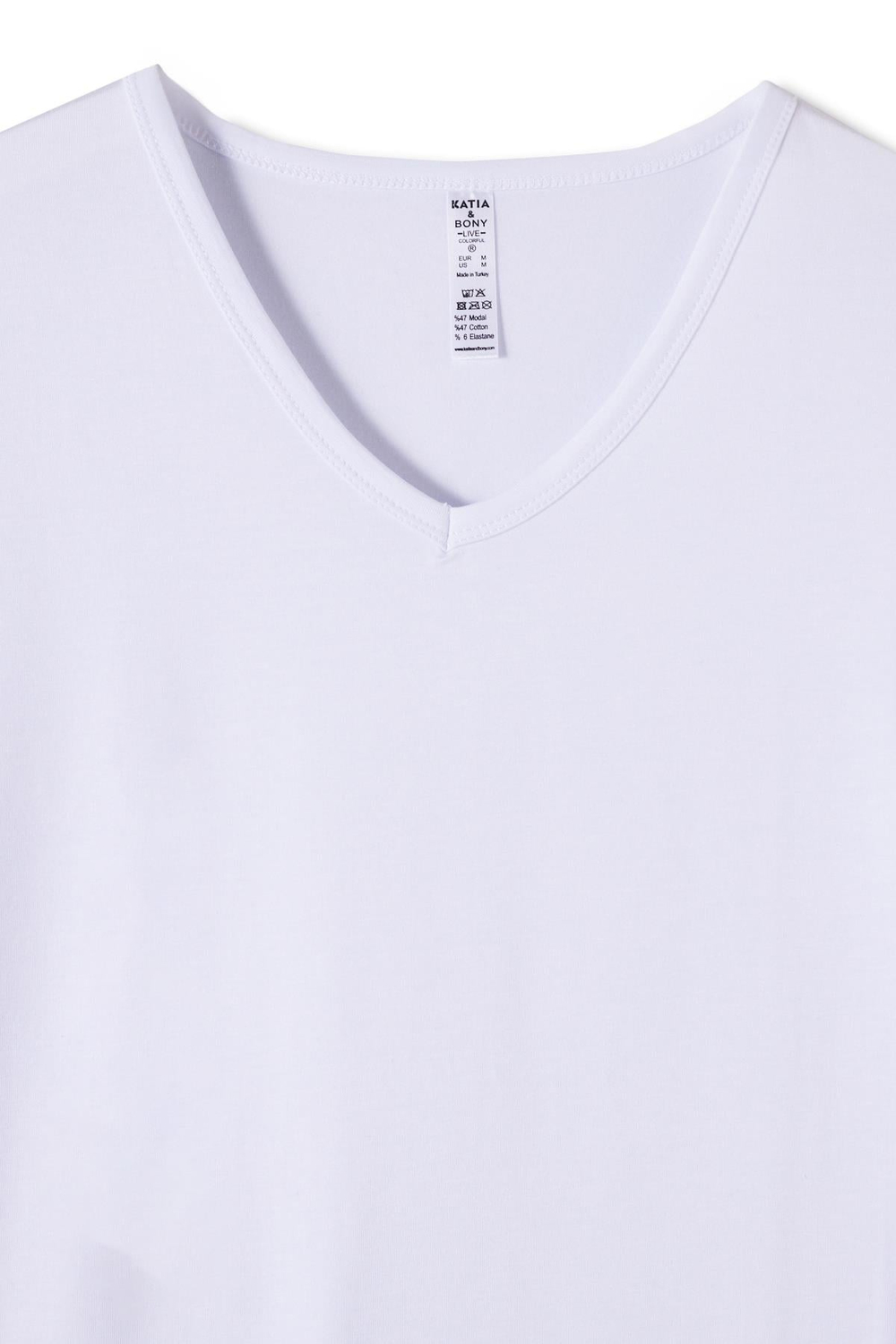 Basic Modal  V Yaka Erkek Tshirt Beyaz