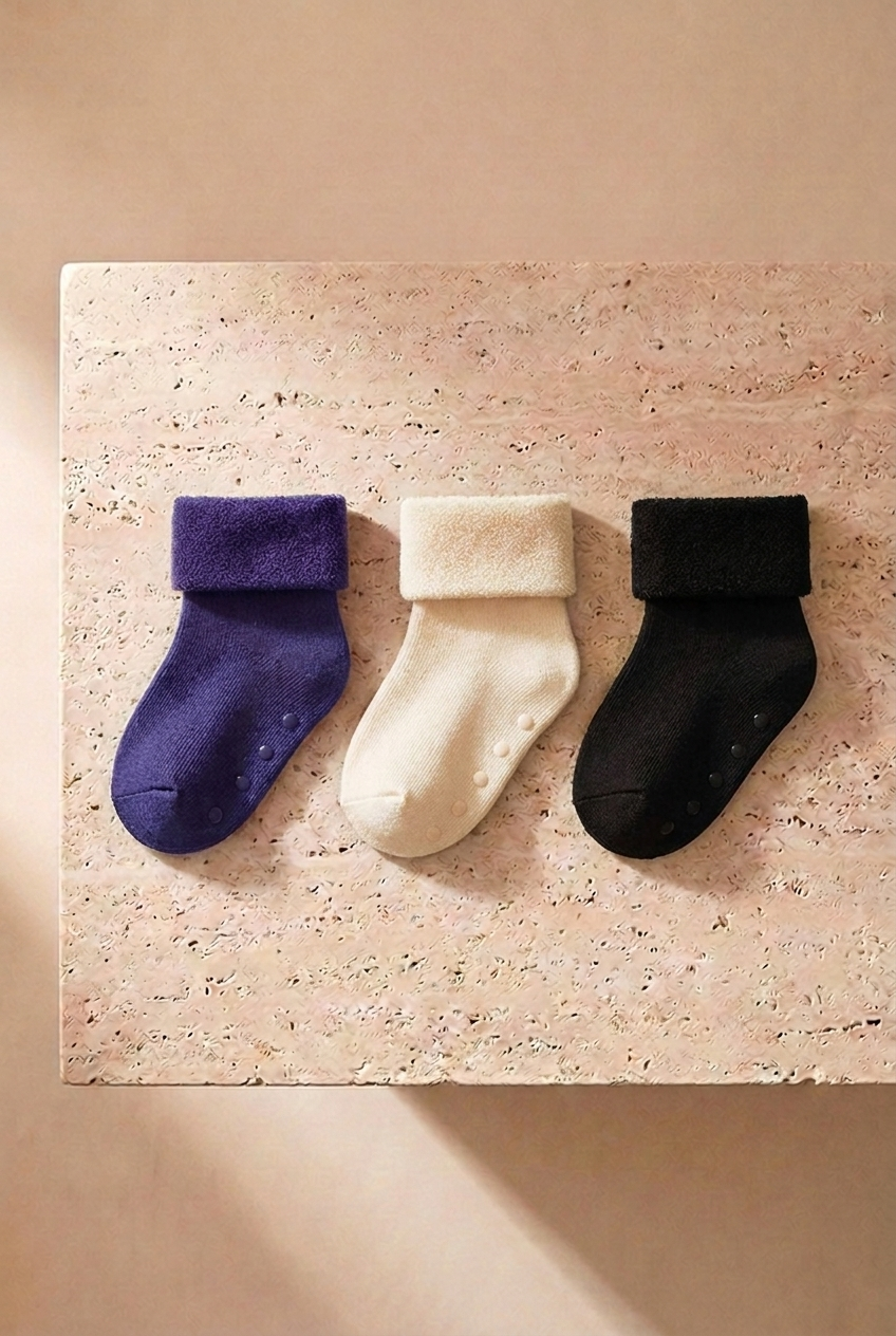 Baby 3-Piece Terry Sock Antracite-Purple-White