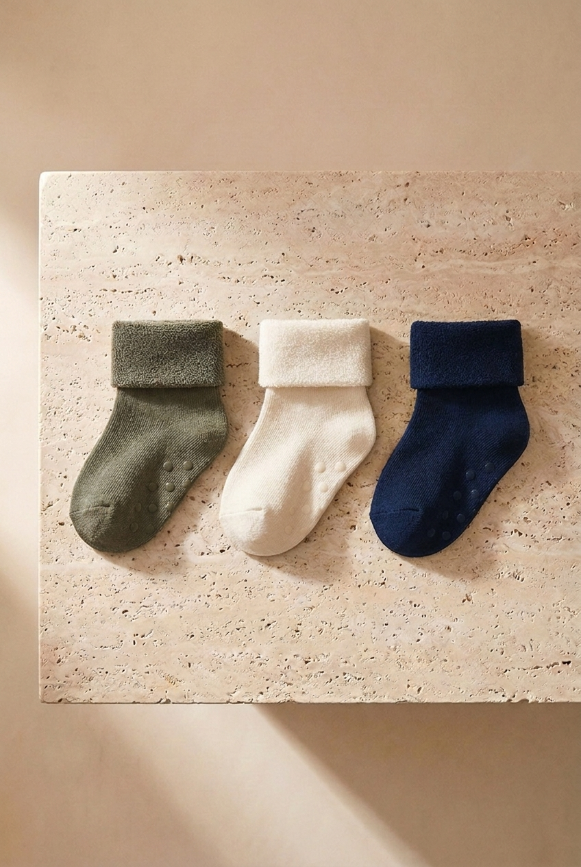 Baby 3-Piece Towel Sock Set Navy Green White