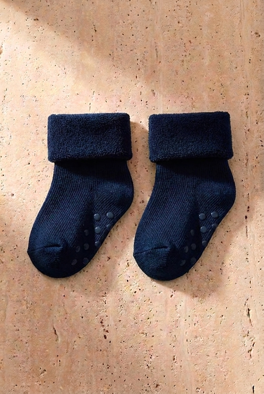 Baby 3-Piece Towel Sock Set Navy Green White
