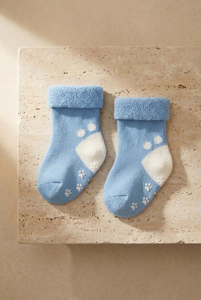 Baby 3-Piece Towel Sock Set Blue-White-Yellow