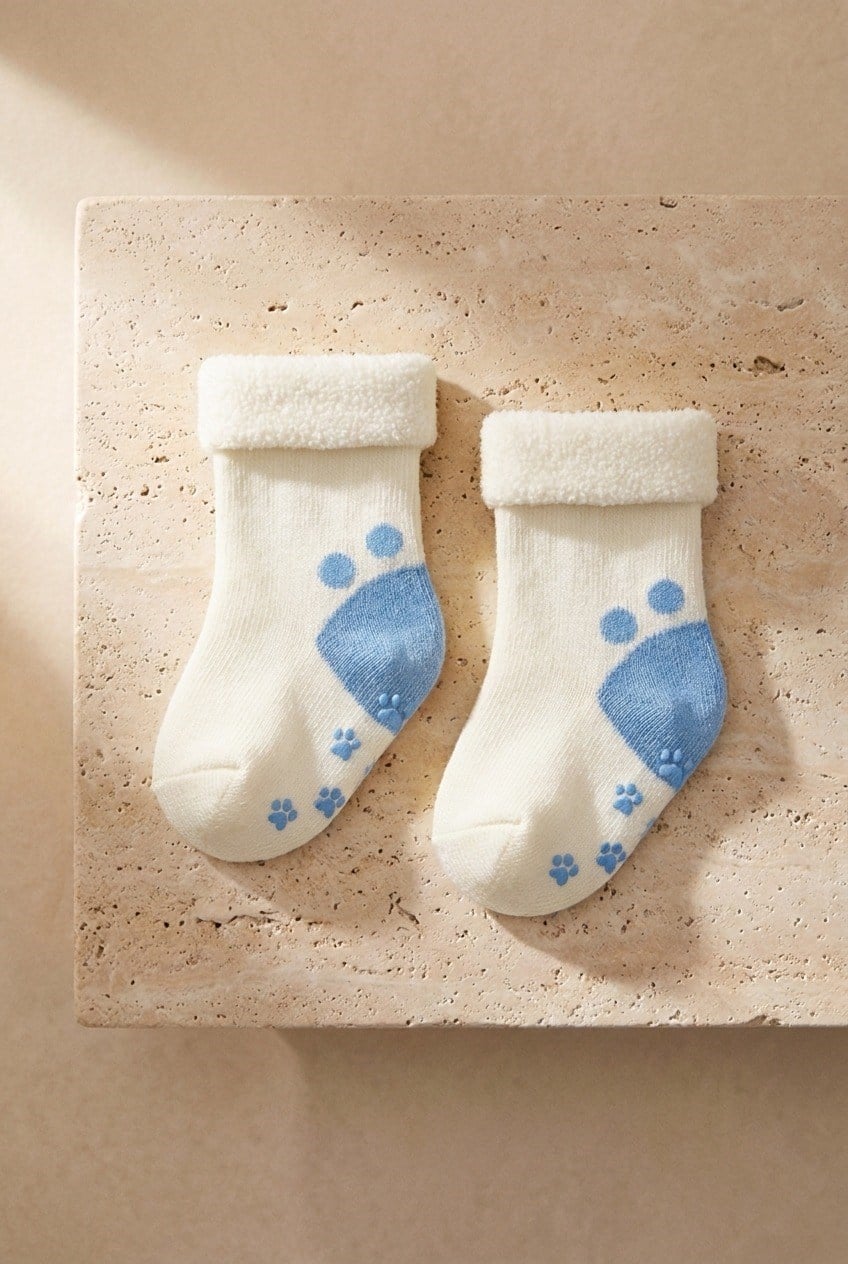 Baby 3-Piece Towel Sock Set Blue-White-Yellow