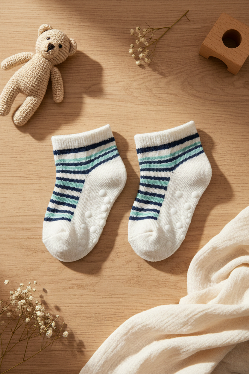 Baby Striped Step Socks Ecru