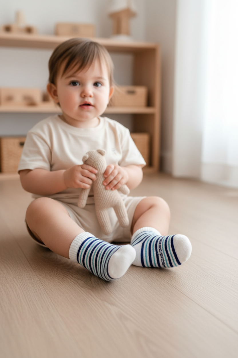 Baby Striped Step Socks Ecru