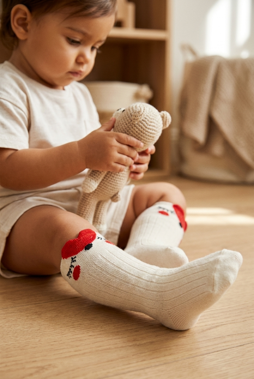 Baby Heart Detailed Knee Socks Ecru